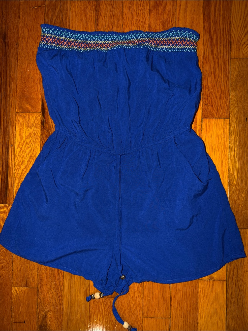 BeBop Blue Smocked Strapless Romper
